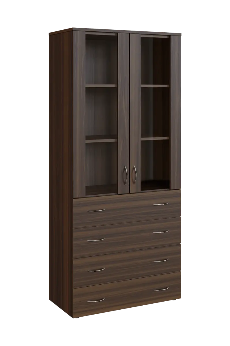 N 5 - 84ZS kancelářská skříň, 2-dveřová/prosklená/zásuvky, 1800x800x400, ořech královský